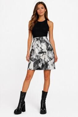 1980s Black White Leather Patchwork A-Line Skirt Medium